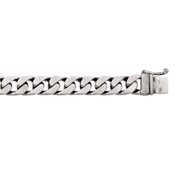 White gold solid link bracelet, available in 10k, 14k, and 18k, with 7.9mm width and 8.5" length, featuring a secure clasp.