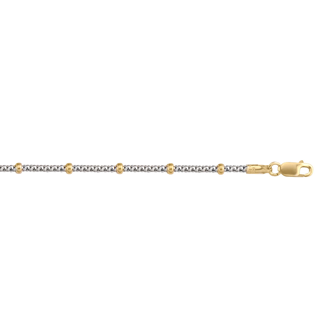 14K Two-Tone Gold Station Bead Anklet, 2.6mm