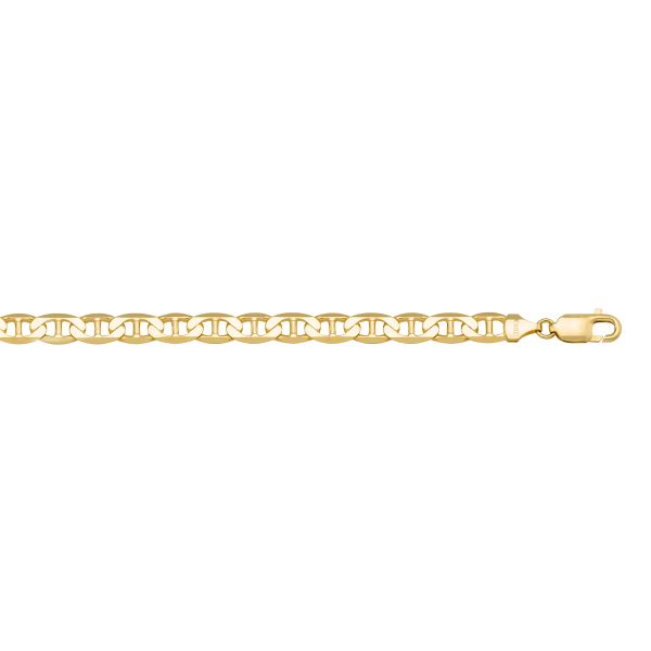 10K yellow gold solid flat anchor link bracelet, 4.5mm width, 8" length, with a lobster clasp.