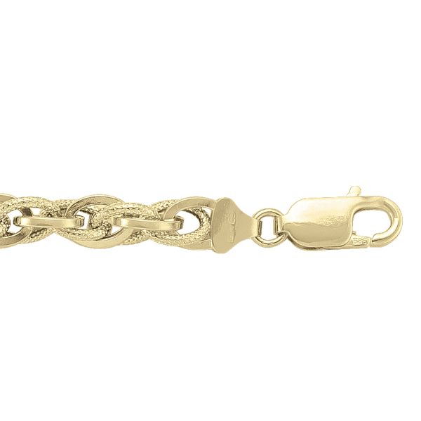 10K & 14K yellow gold hollow charm bracelet, 6.8mm width, 7.5" length, with a lobster clasp.