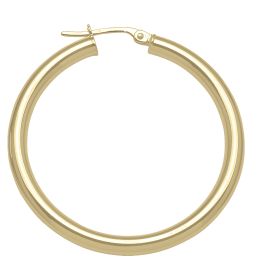 Yellow Gold Plain Hoop Earrings on white background