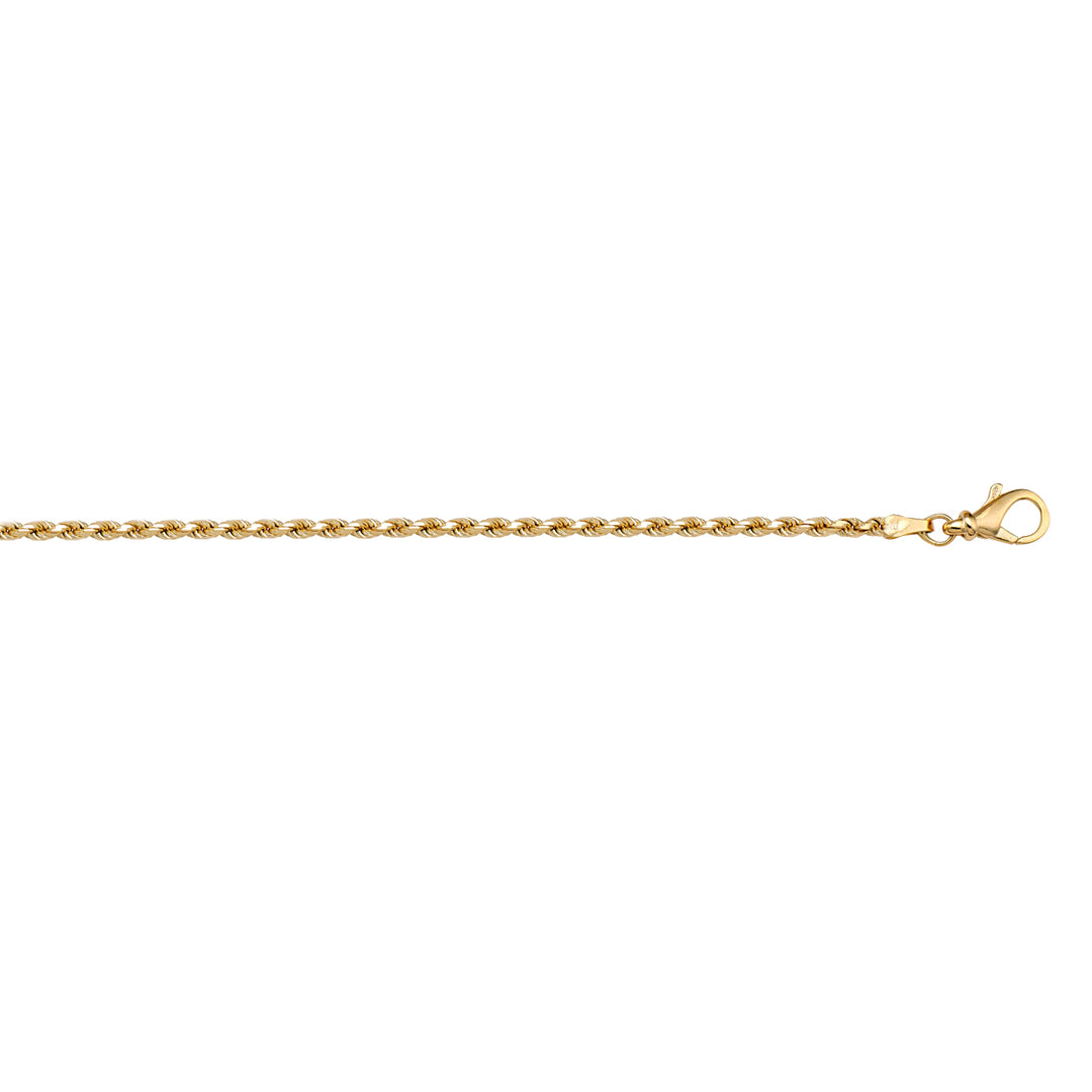 Yellow Gold Diamond Cut Rope Bracelet — 1.3mm, 7"