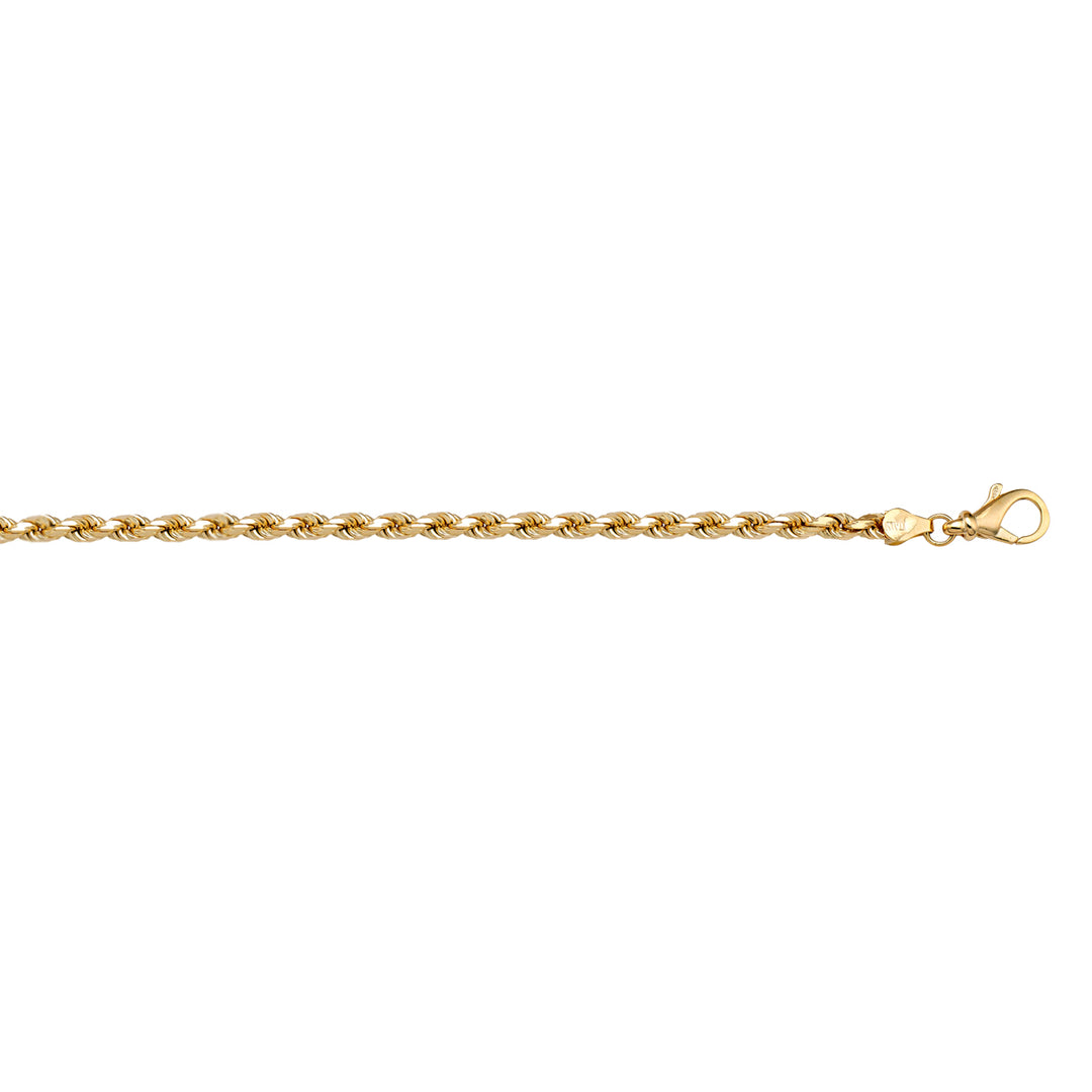 Yellow Gold Diamond Cut Rope Bracelet — 1.8mm, 7"
