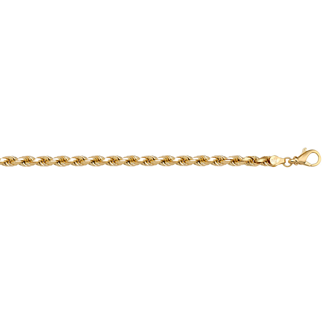 Yellow Gold Diamond Cut Rope Bracelet — 2.3mm, 7"