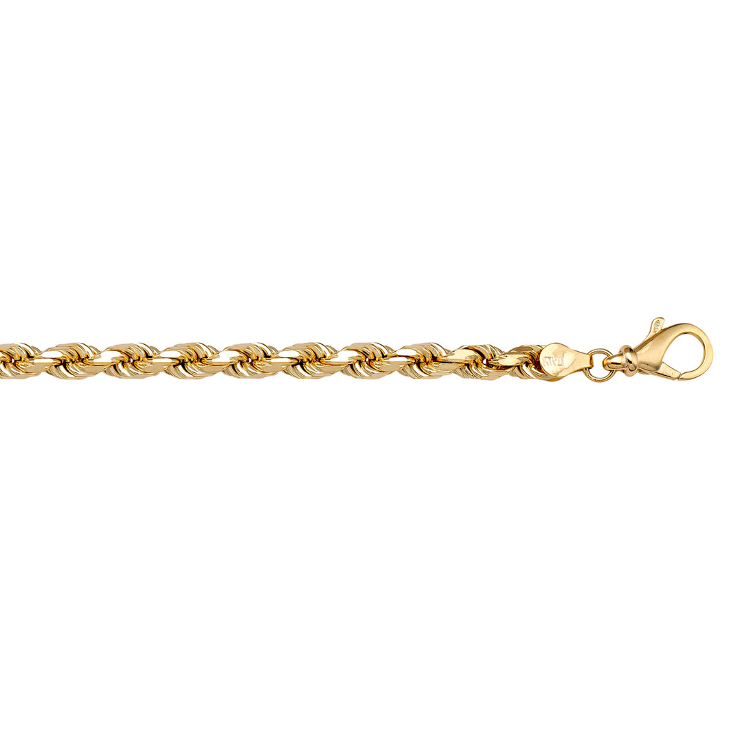 Yellow Gold Diamond Cut Rope Bracelet — 3.3mm, 7.5"