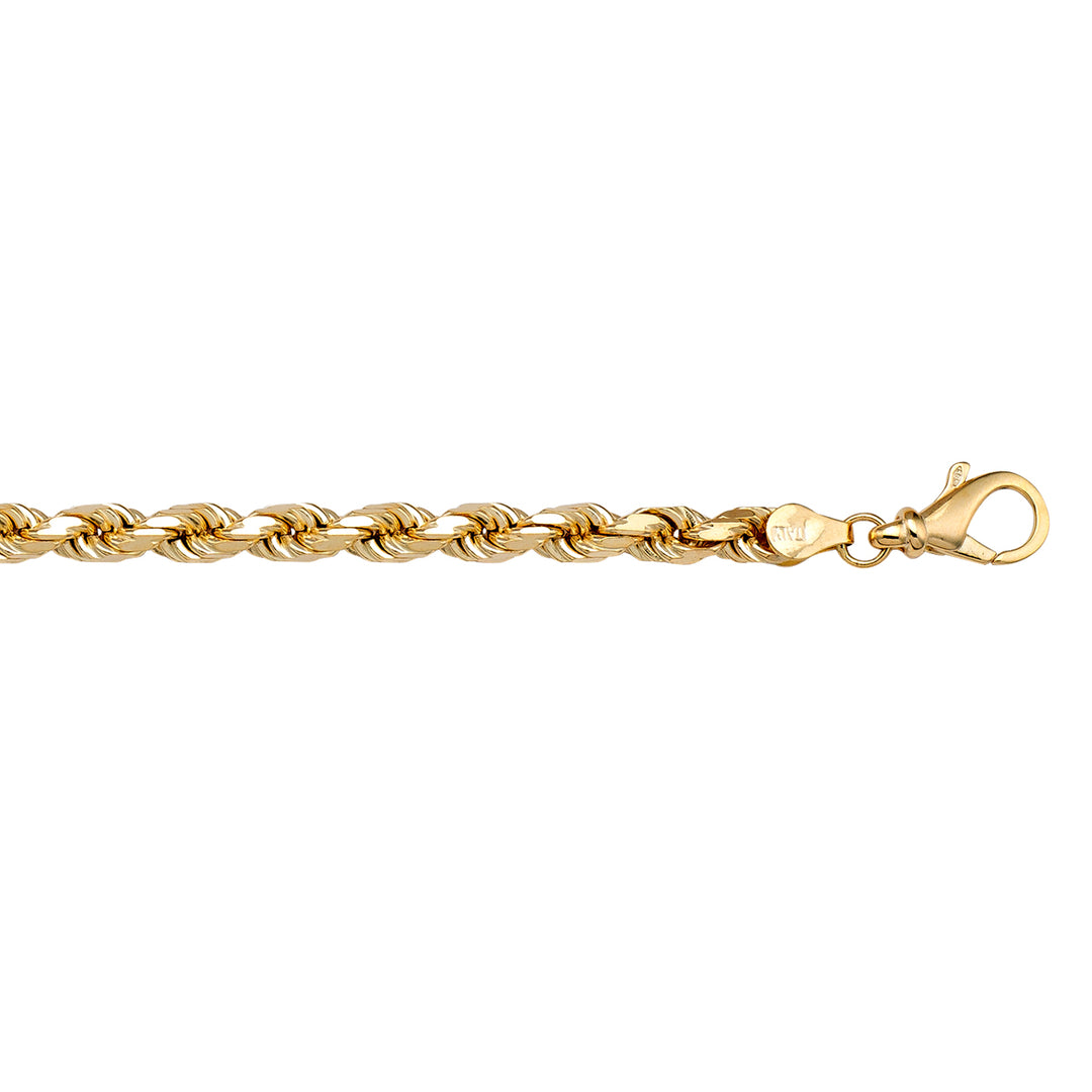 Yellow Gold Diamond Cut Rope Bracelet — 3.9mm, 7.5"