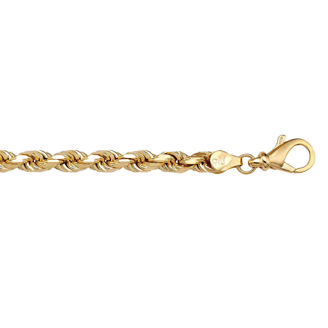 Yellow Gold Diamond Cut Rope Bracelet — 5mm, 8"