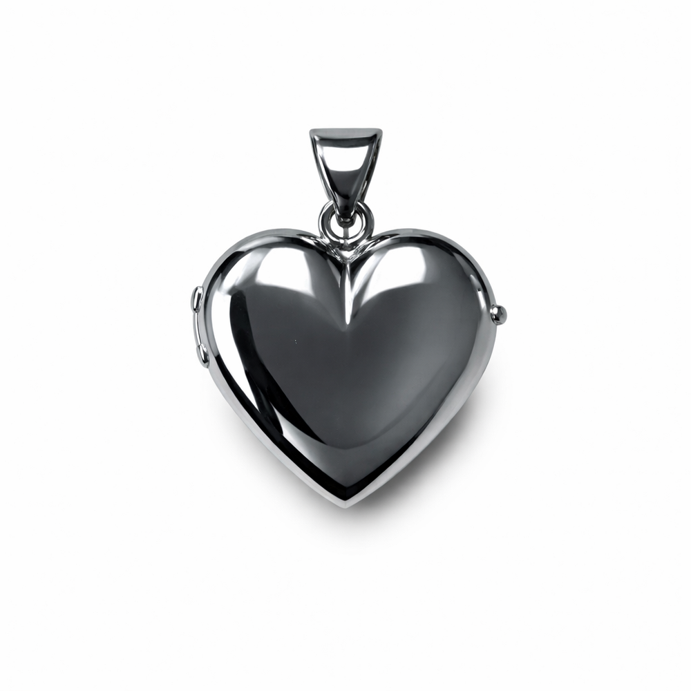 White Gold Floral Heart Locket — back view