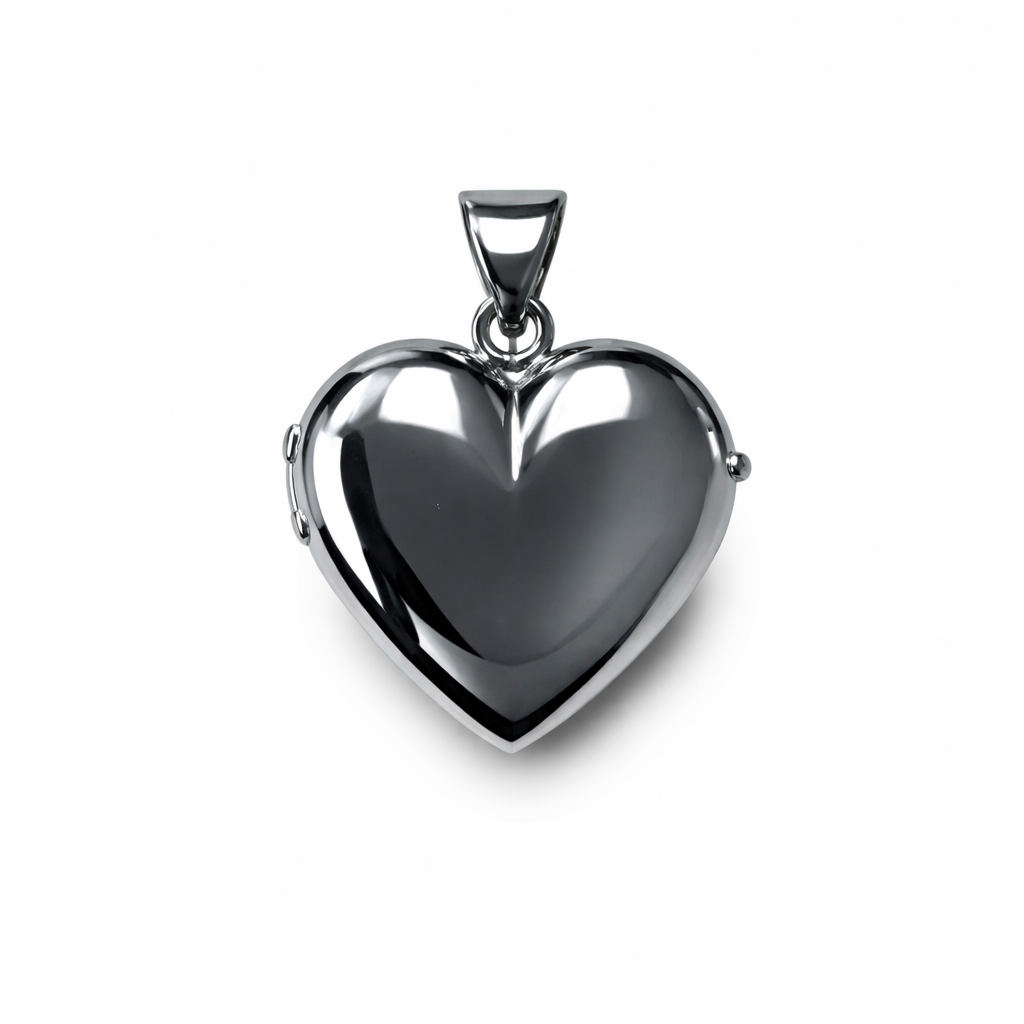 White Gold Floral Heart Locket — back view