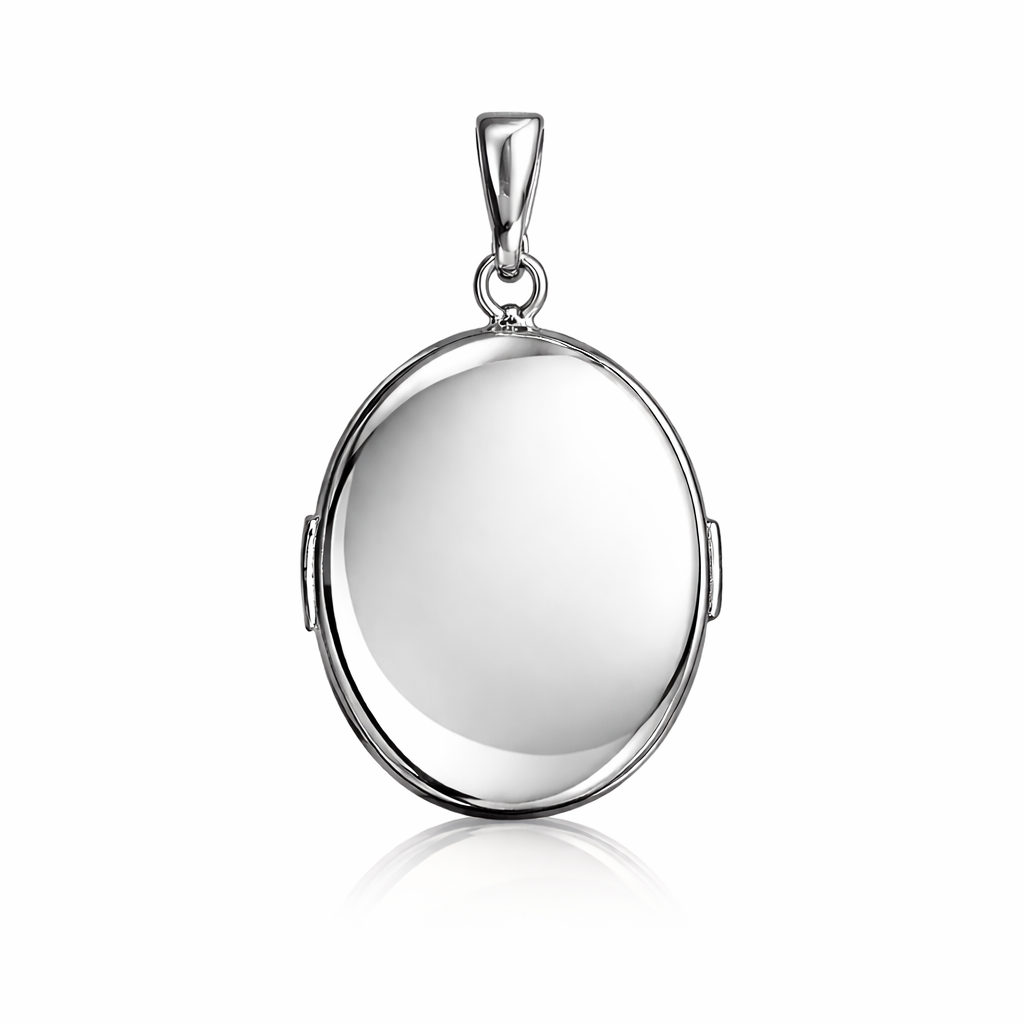 White Gold Floral Oval Locket — front view