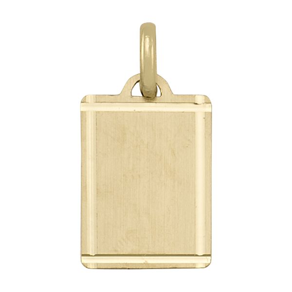 18k yellow gold rectangular tag pendant with a satin finish and minimalist design.