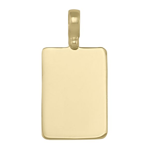 Rectangular yellow gold pendant with a polished, plain surface, measuring 23mm x 16mm with a sturdy bail.