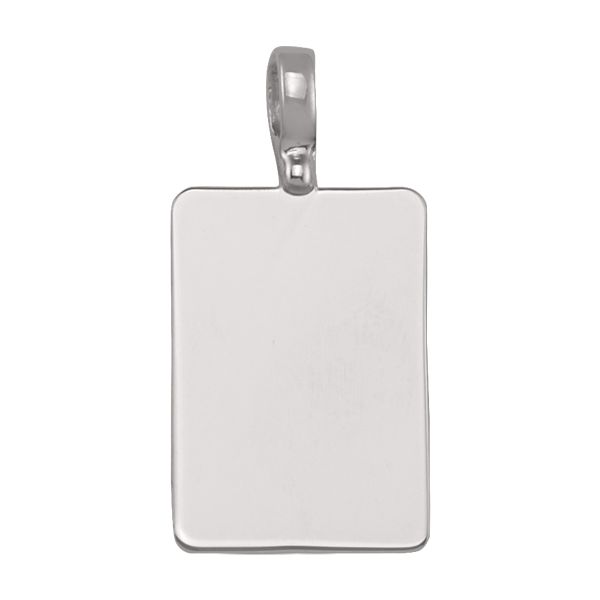 Rectangular white gold pendant with a polished plain surface, measuring 23mm x 16mm, featuring a strong bail.