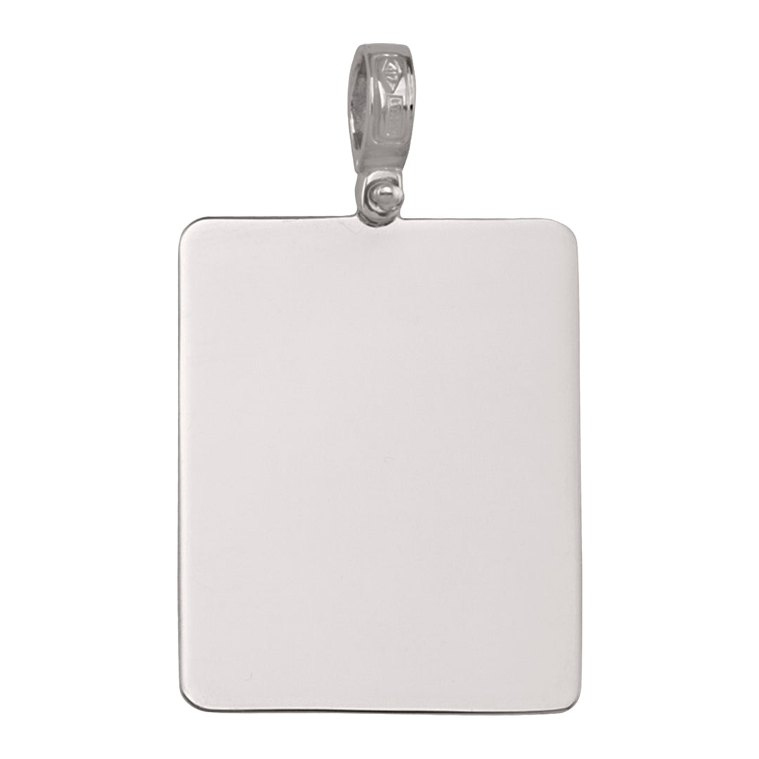 White Gold Plain Rectangular Tag Pendant — 26.8 × 21 mm