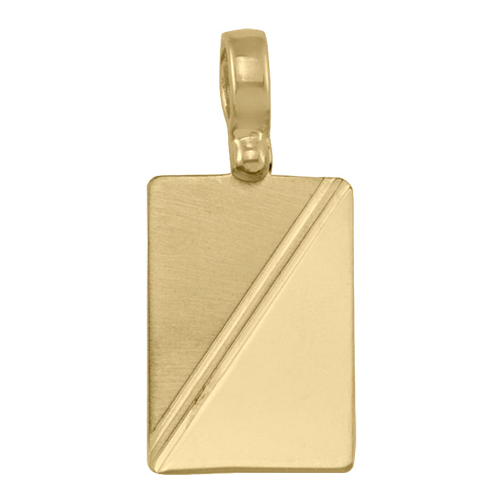 10k Yellow Gold Diagonal Satin Tag Pendant — 19 × 13 mm