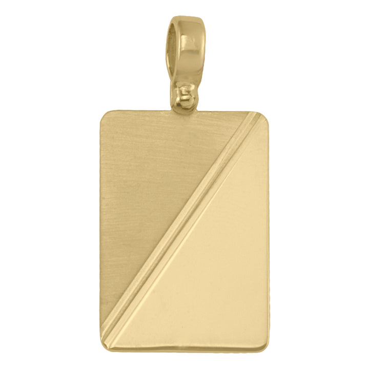 10k Yellow Gold Diagonal Satin Tag Pendant — 23 × 16 mm
