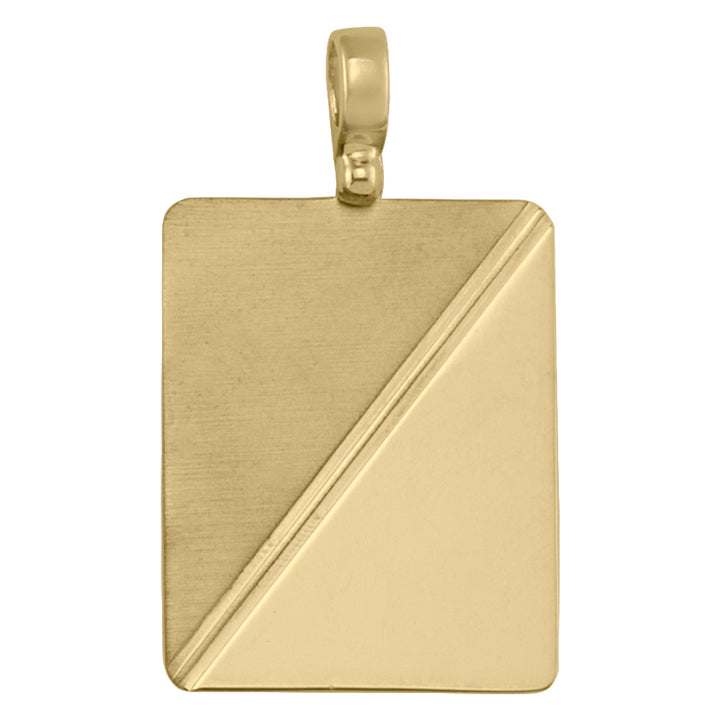 10k Yellow Gold Diagonal Satin Tag Pendant — 26.8 × 21 mm