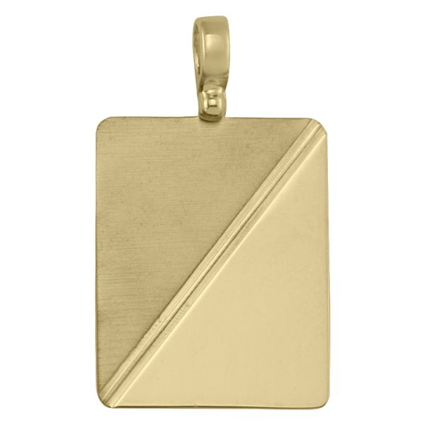 Yellow gold rectangular pendant featuring a matte and polished diagonal design, complete with a smooth gold bail.