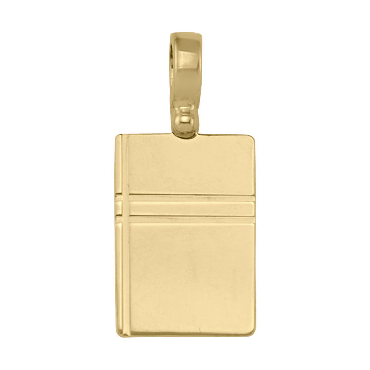 10k Yellow Gold Geometric Line Tag Pendant — 19 × 13 mm