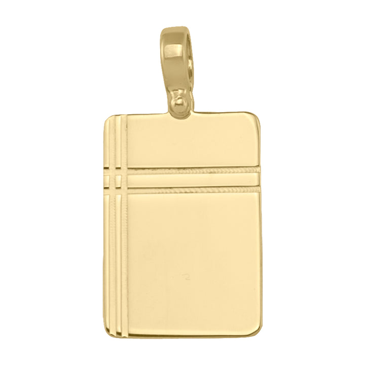 10k Yellow Gold Geometric Line Tag Pendant — 23 × 16 mm