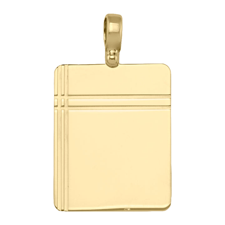 10k Yellow Gold Geometric Line Tag Pendant — 26.8 × 21 mm