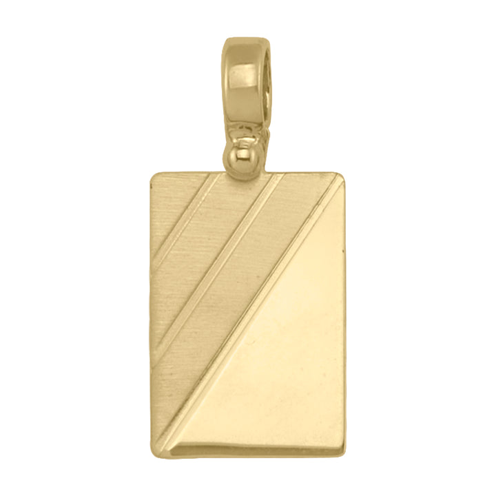 10k Yellow Gold Diagonal Stripe Tag Pendant — 19 × 13 mm