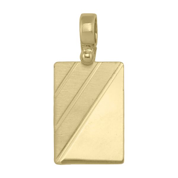 Yellow gold rectangular tag pendant with diagonal line design, 10k