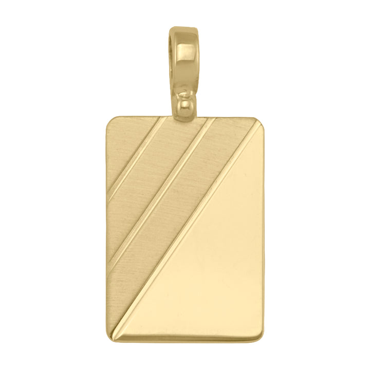 10k Yellow Gold Diagonal Stripe Tag Pendant — 23 × 16 mm