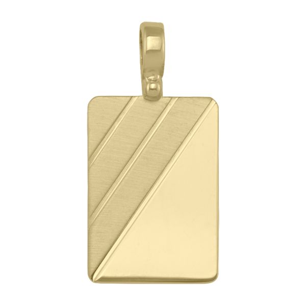 Yellow gold rectangular tag pendant with polished and matte diagonal design, 10k