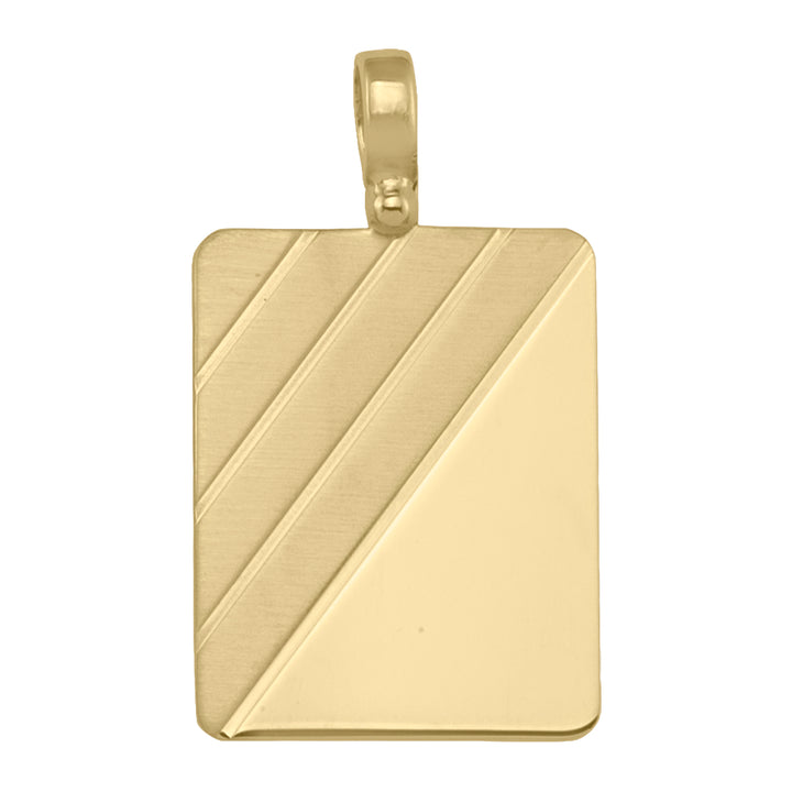 10k Yellow Gold Diagonal Stripe Tag Pendant — 26.8 × 21 mm