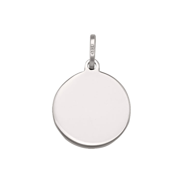 White Gold Polished Round Tag Pendant — 14 mm