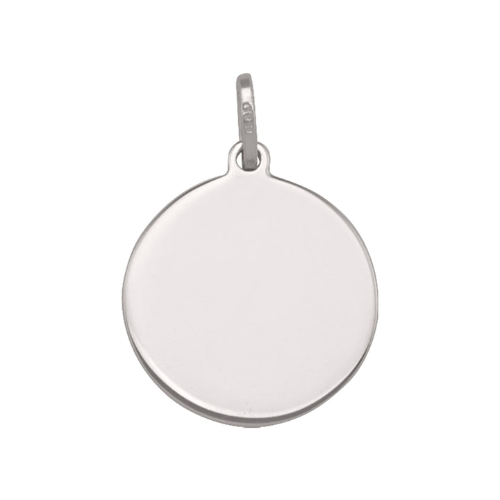 White Gold Polished Round Tag Pendant — 16 mm