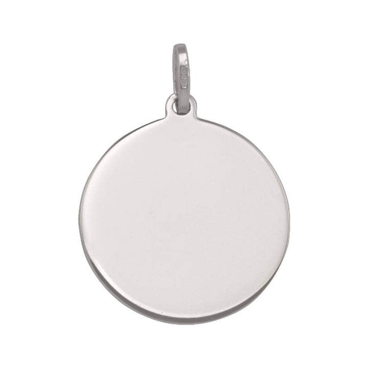 White Gold Polished Round Tag Pendant — 18 mm