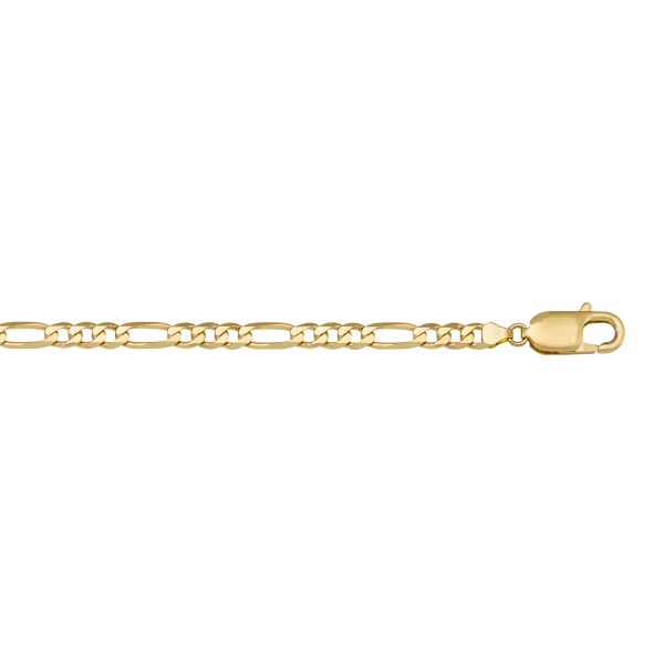 10K yellow gold hollow Figaro link bracelet, 5.4mm width, 7.5" length, with a lobster clasp.