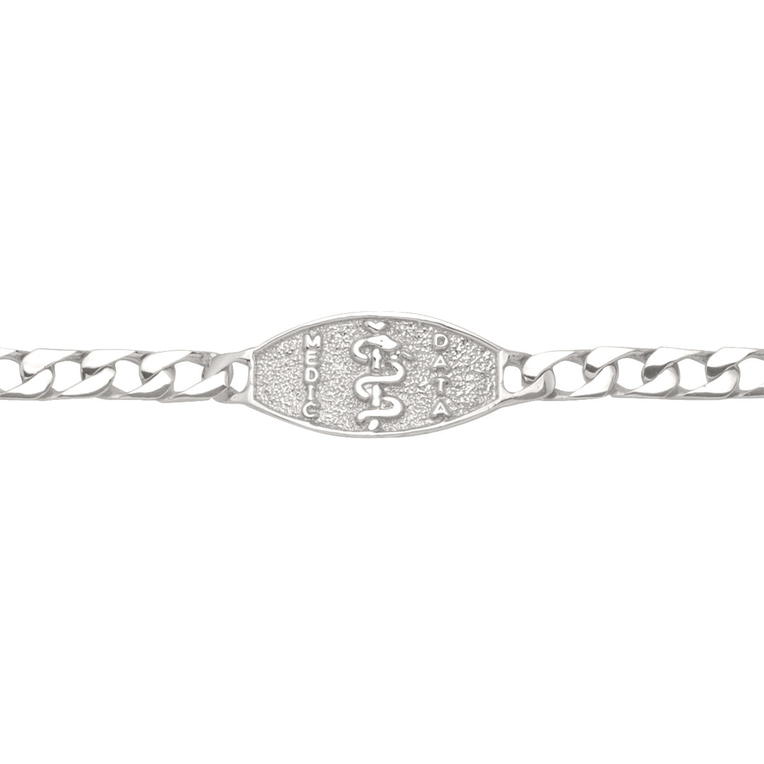 White Gold Medical ID Bracelet — 8.5" — front view
