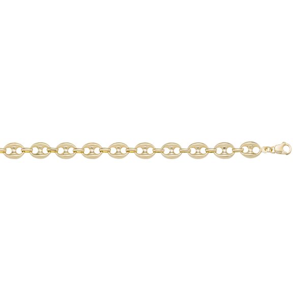 10K Yellow Gold Hollow Puffed Anchor Link Bracelet, 5mm, 4.8g, 7.5"