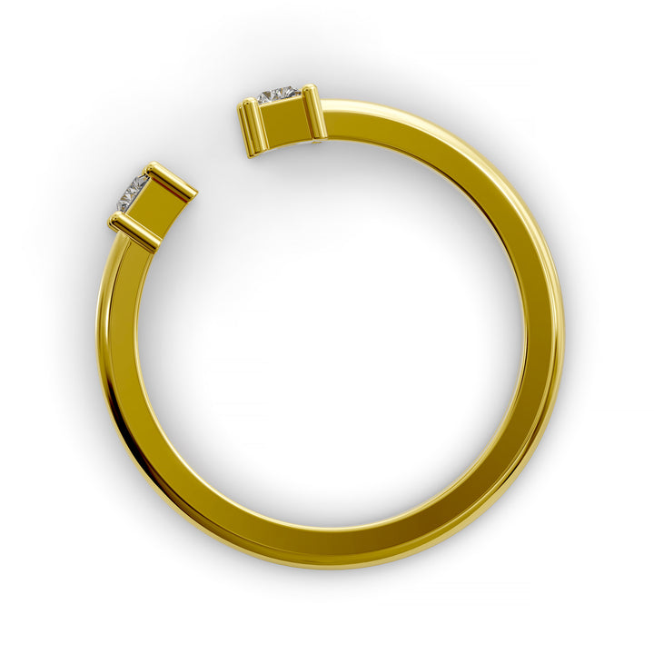 open cuff wedding band with baguette diamond accents in minimalist design