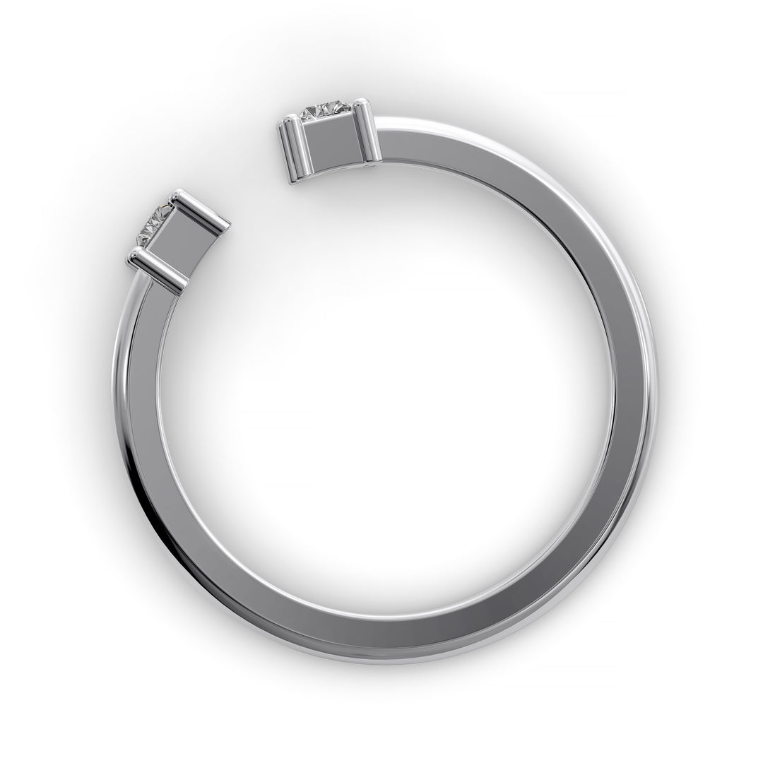 open cuff wedding band with baguette diamond accents in minimalist design