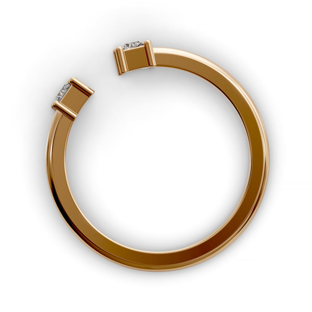 open cuff wedding band with baguette diamond accents in minimalist design