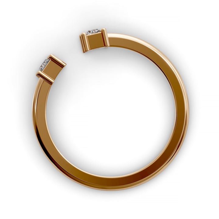 open cuff wedding band with baguette diamond accents in minimalist design