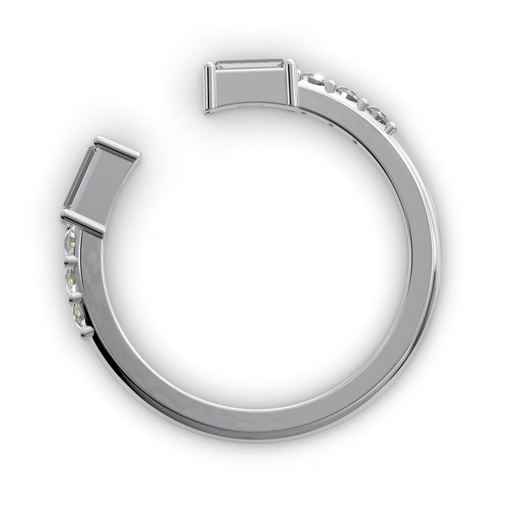 open cuff split wedding band with baguette and round diamonds