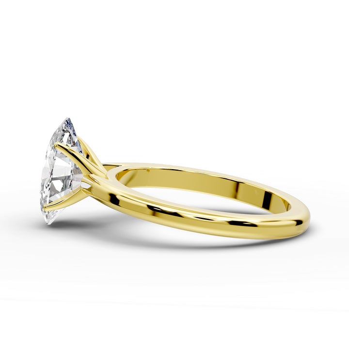 Oval diamond cathedral solitaire engagement ring shown on a classic polished band

