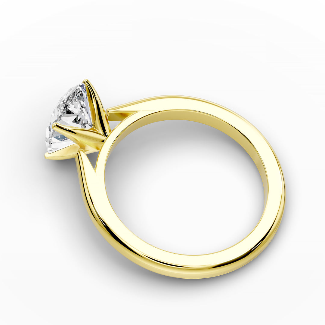 Oval diamond cathedral solitaire engagement ring shown on a classic polished band
