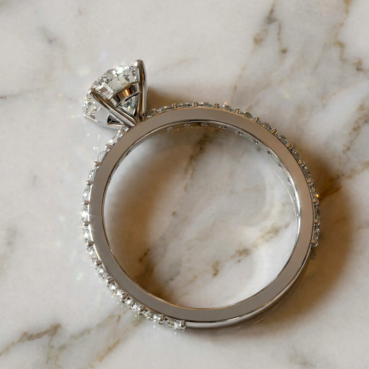 1 Ct Oval Moissanite Engagement Ring with Pave Band in 14K Gold