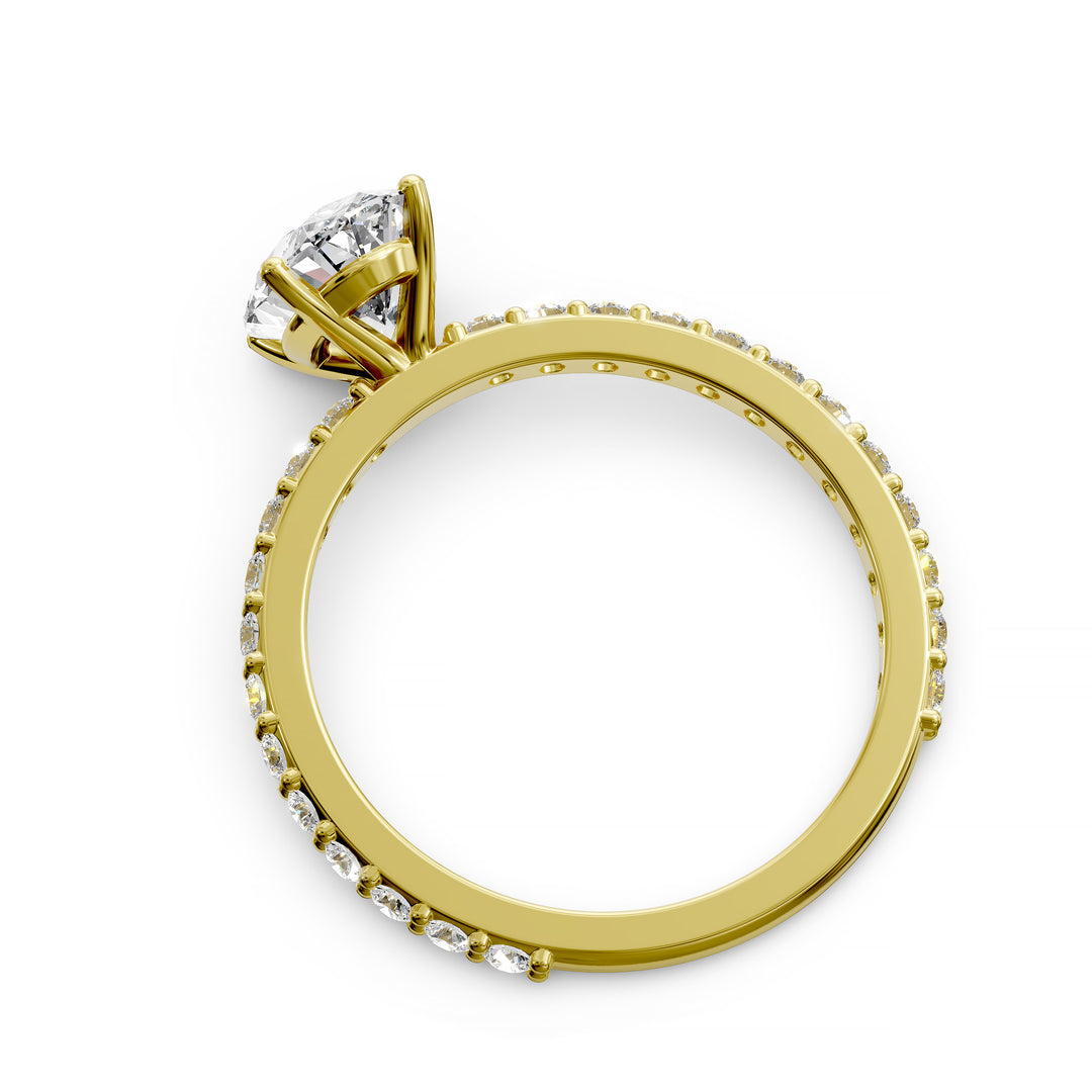 Oval diamond engagement ring with scintillating single row diamond band.