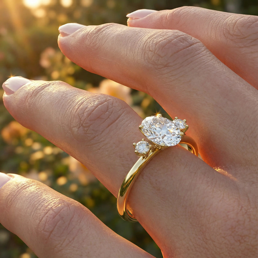 1.20 CT Oval Moissanite Engagement Ring, Side Stones, 14K yellow Gold