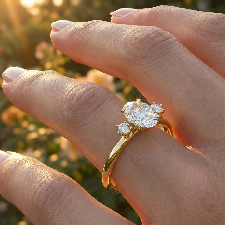 1.20 CT Oval Moissanite Engagement Ring, Side Stones, 14K yellow Gold