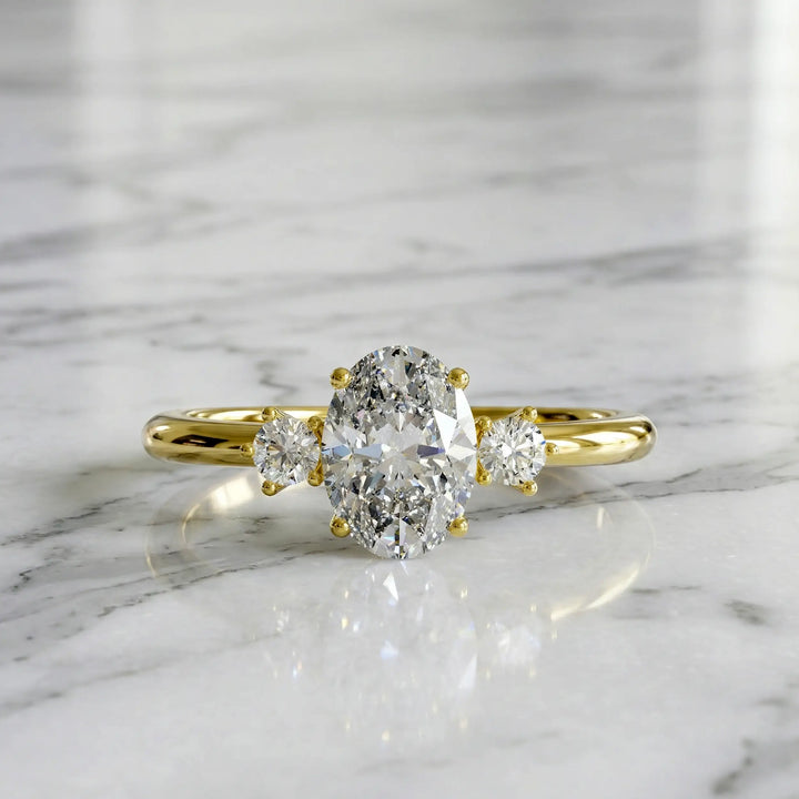 1.20 CT Oval Moissanite Engagement Ring, Side Stones, 14K yellow Gold