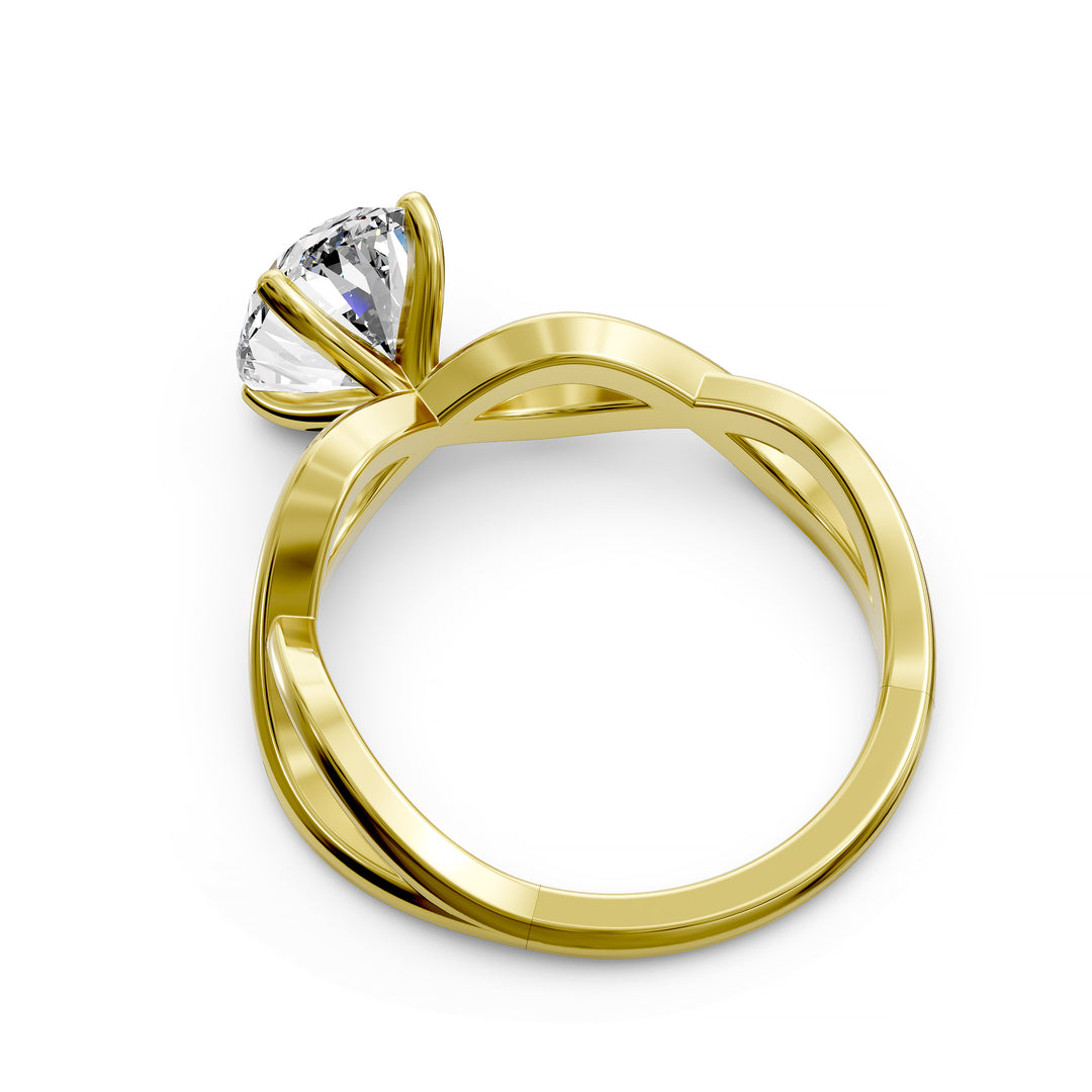 Oval diamond engagement ring with sculpted twisted band design.