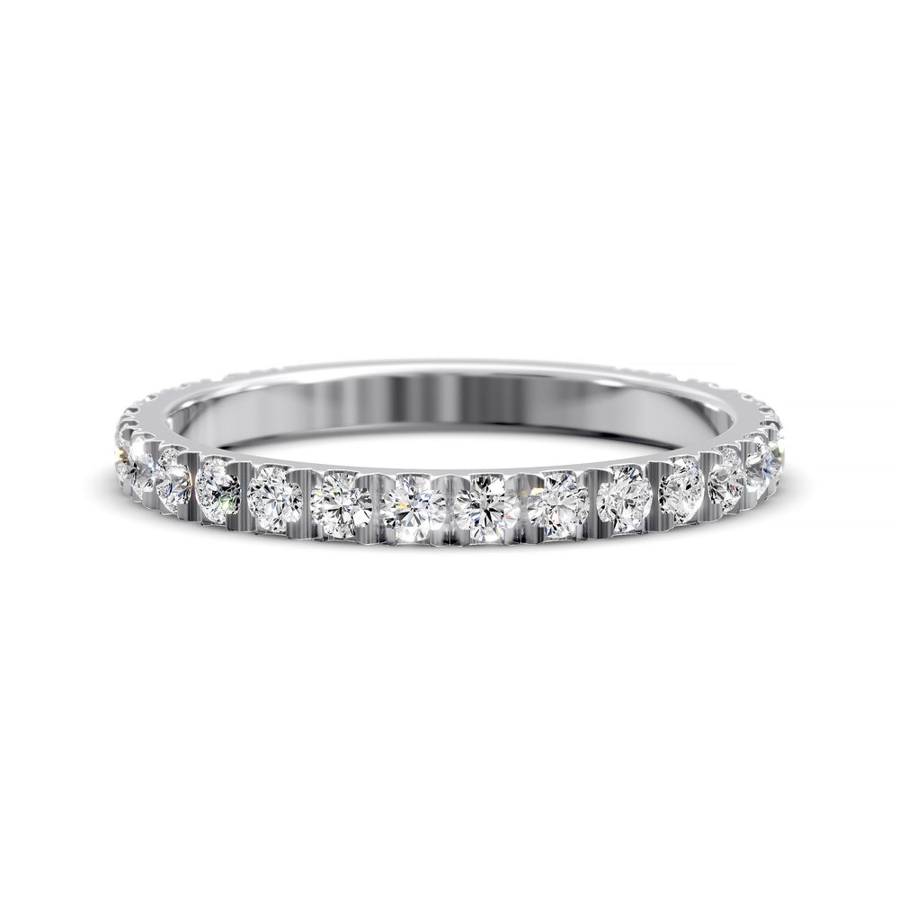 Three-quarter eternity pavé band with round diamonds on polished gold ring